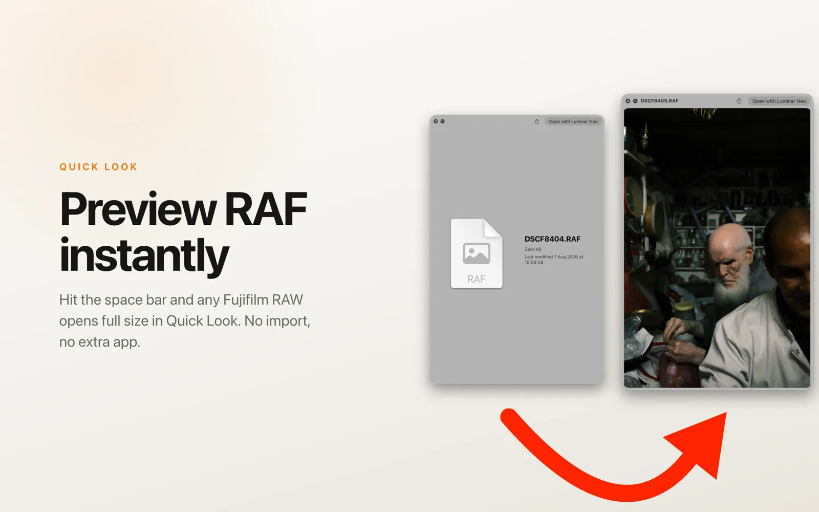 QuickLook full-size preview of a Fujifilm RAF file in Finder